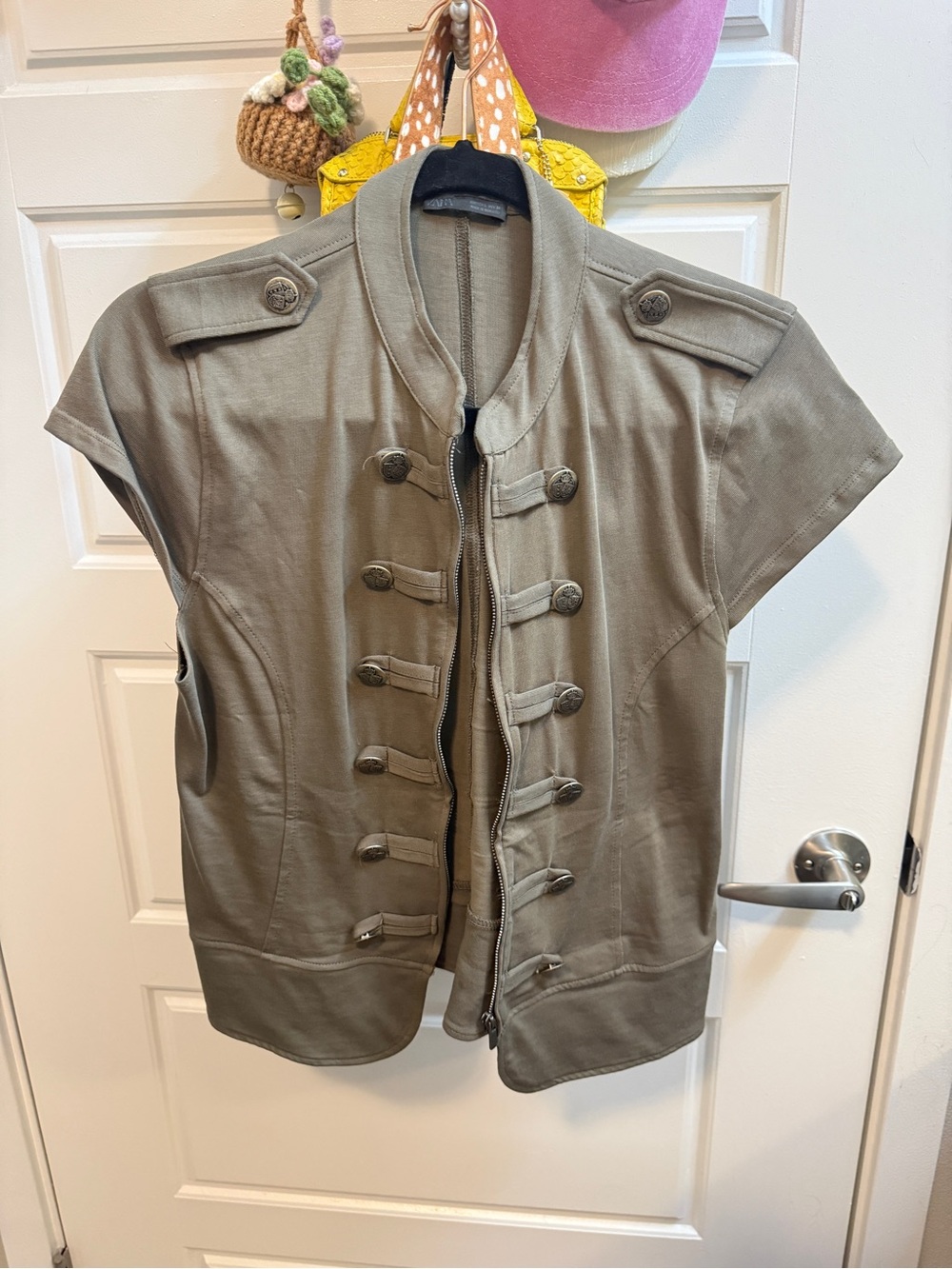 Zara Olive Military-Style Short Sleeve Jacket
